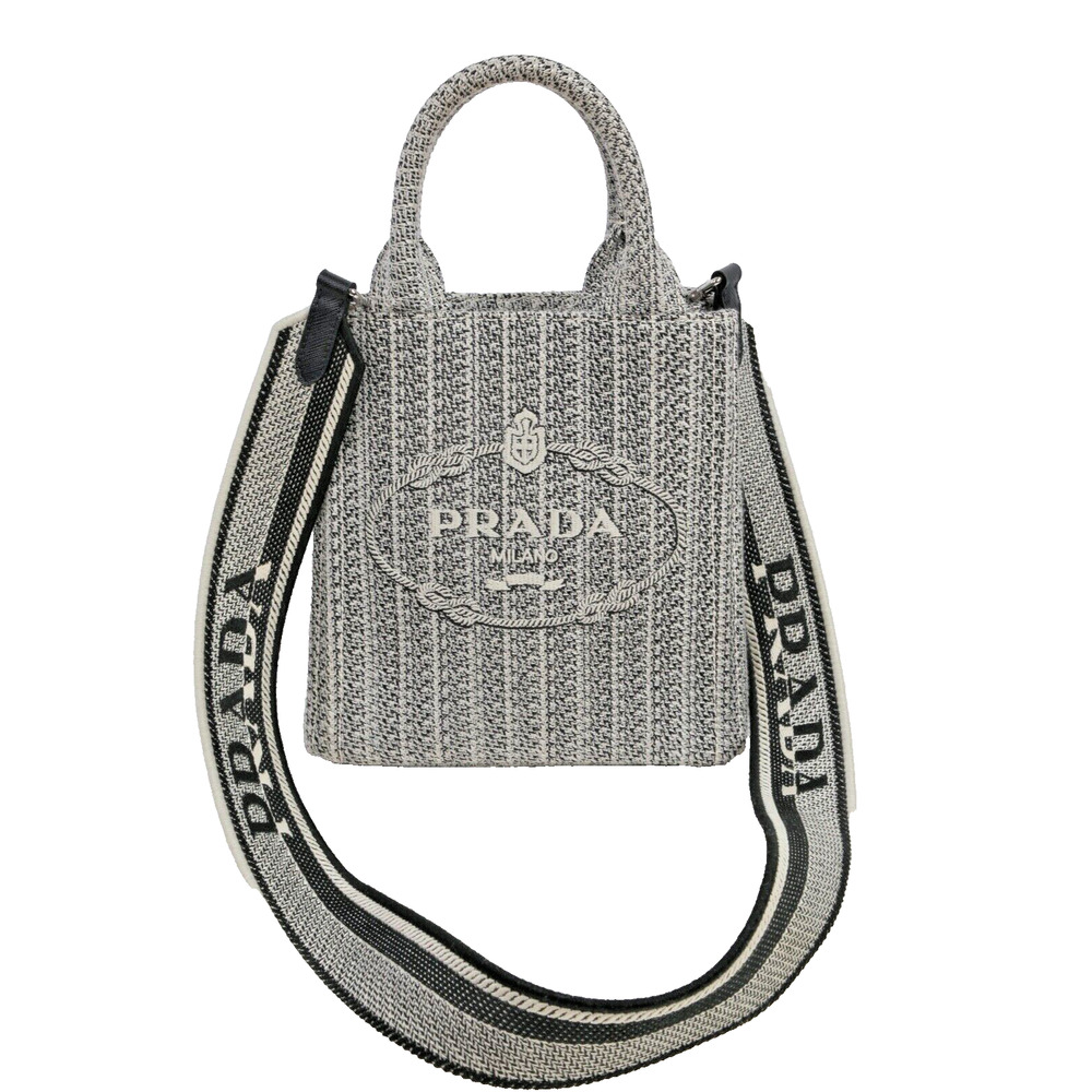Prada Ricamo Jacquard Logo Embroidered Black Talco Leather Tote Shoulder Bag - Picture 11 of 16